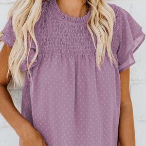Gathered Ruffled Dotted Top Purple M
